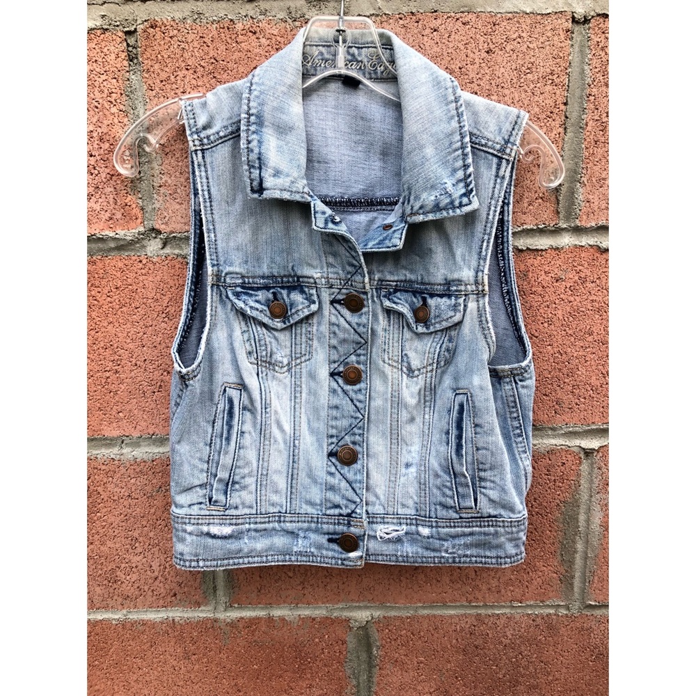 American Eagle Denim Distressed Vest